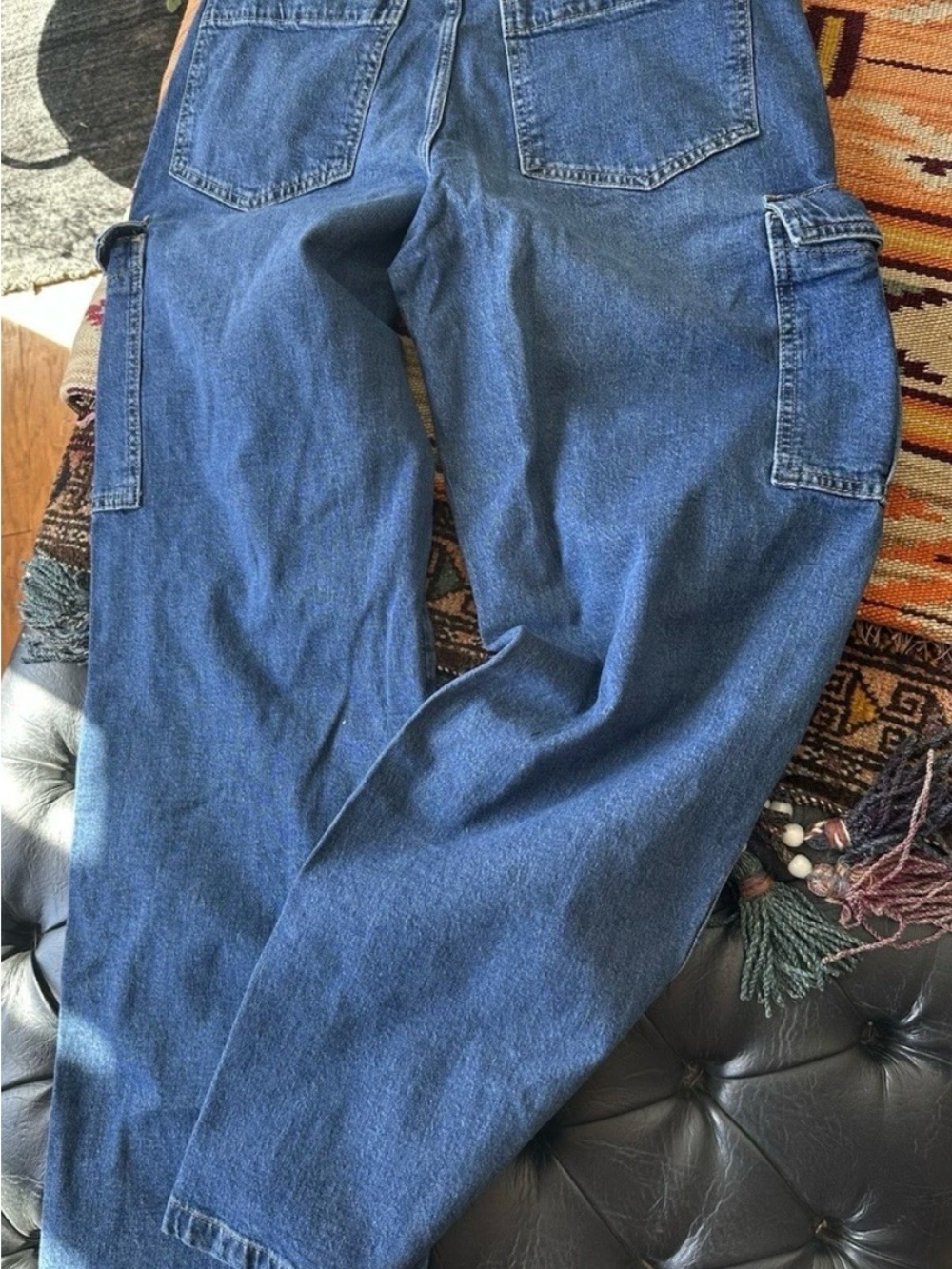 GAP Jeans Womens 8 Tall Cargo 90s Loose Mid Rise Denim Jeans Dark Wash Baggy